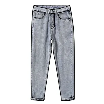 

2019 Men's Jeans Washed Feet Shinny Denim Grey Pant Man Hip Hop High Street Joggers Pencil Pants Male Stretch Slim Jean 27-36