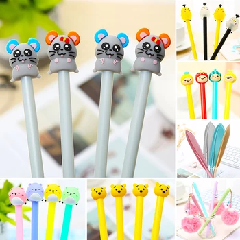 

Korean Kawaii Cute Pink Panther Gel Pen Unicorn Fluffy Ball Cactus Sprout Rat Mouse Feather School Stationary Thing Material Kit