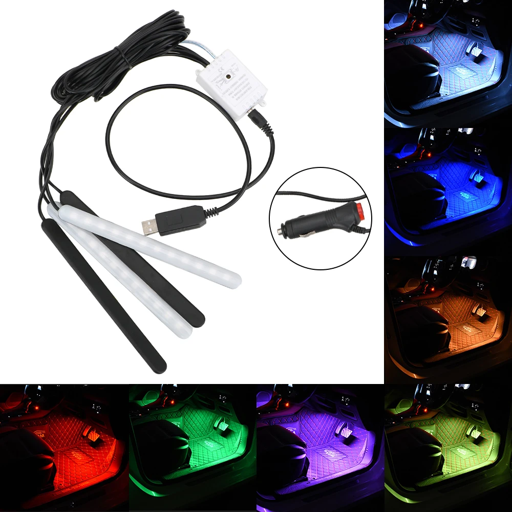 FORAUTO 4 шт./компл. лампы для автомобиля 4* 12LED RGB полосы света автомобиля-Стайлинг автомобиля интерьерные Огни Авто украшения