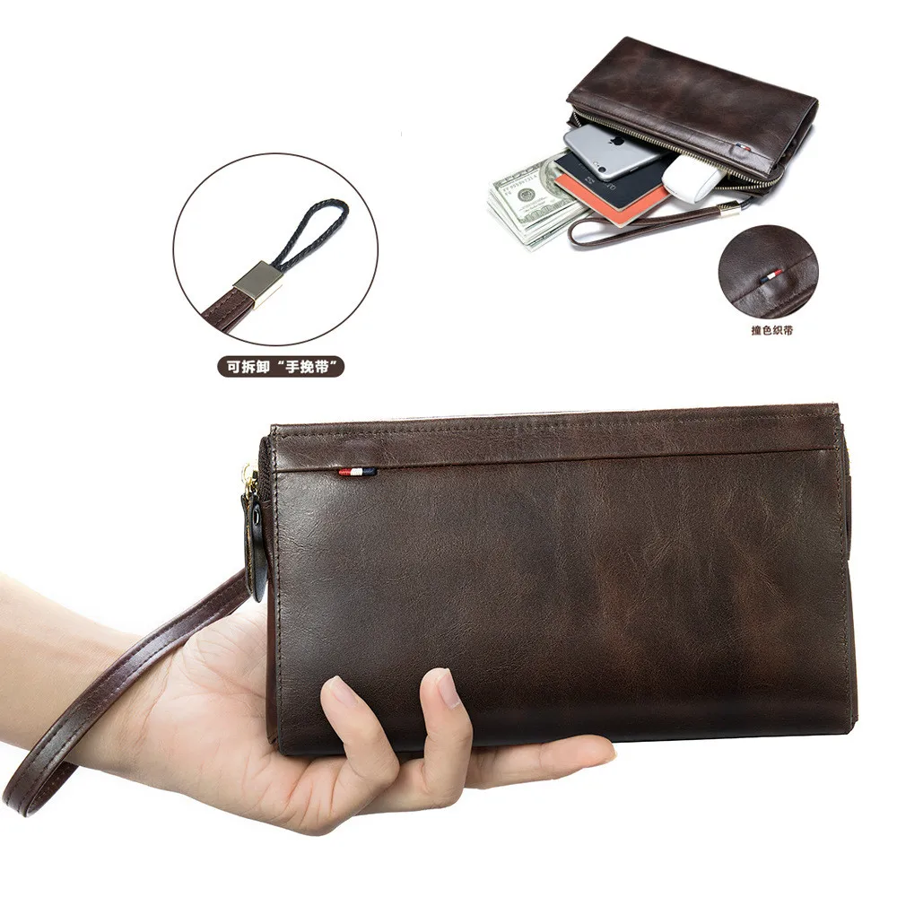 

2020 long Genuine leather neutral hand purse, retro first layer cowhide men's business bank card bag casual women's hand bag7317