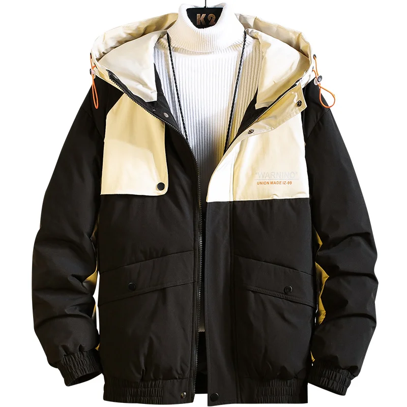 Зимняя куртка Для мужчин теплая Модная куртка-парка Для мужчин контрастного Цвет Повседневное пальто с капюшоном «Человек свободная хлопковая куртка размера плюс M-4XL, GA529
