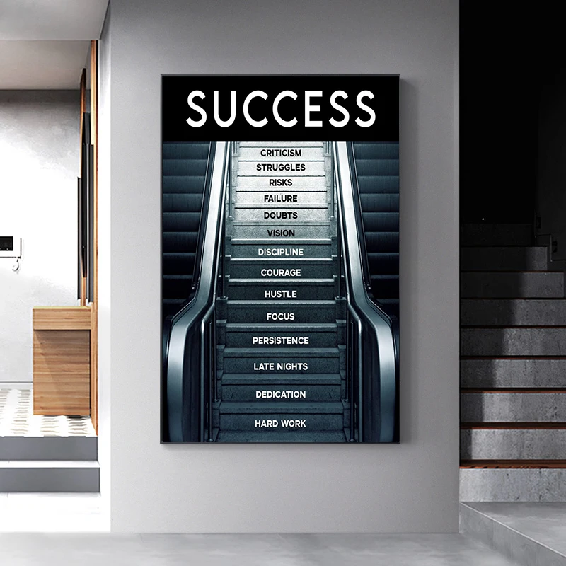 Success Hard Work Canvas Prints On Wall Office Home Decor Painting Motivation Quote Art Frameless Picture | Дом и сад