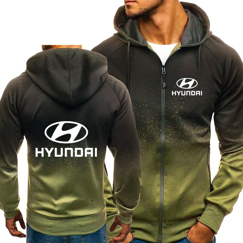 Jacket Men Hyundai Car Logo Print Casual HipHop Harajuku Gradient color Hooded Fleece Sweatshirts zipper Hoodies Man Clothing