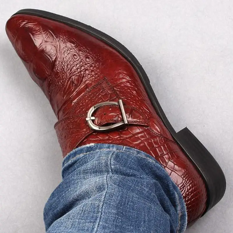 

39~48 Large Sizes Monk Strap Crocodile Mens Loafers With Metal Buckle Formal Wedding Shoe Synthetic Leather Slip On Dress Shoes