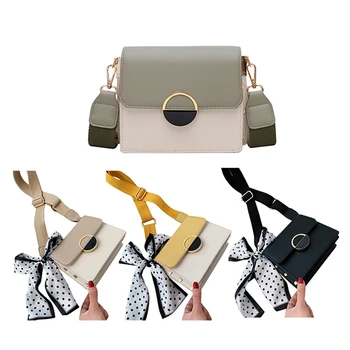 

Contrast Color Leather Crossbody Bag PU Leather Women's Handbag Lock Shoulder Messenger Bag