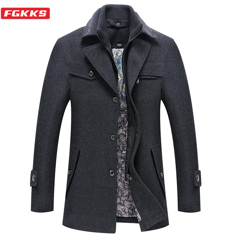 FGKKS Brand Wool Blend Coats Men Winter New Men's Fashion Simple Trench Coat Solid Color Casual Wool Overcoat Male FGKKS Brand Wool Blend Coats Men Winter New Men's Fashion Simple Trench Coat Solid Color Casual Wool Overcoat Male
