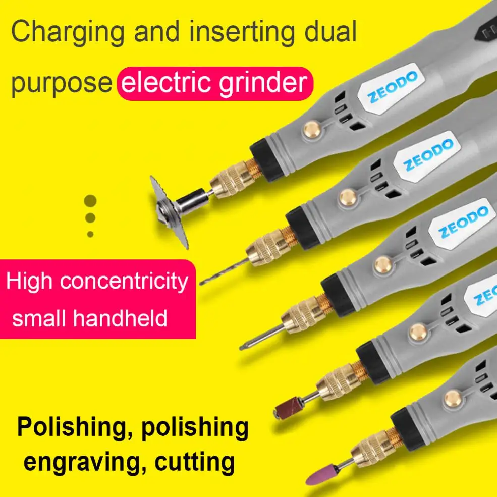 Mini Electric Grinder DIY Tool Drill Hole USB Rechargeable 3.7V DC Variable Speed Rotary Tools for Wood Carving/Stone Carving 10pcs 3 2mm routing router drill bits set wood stone metal root carving milling cutter for dremel rotary tool
