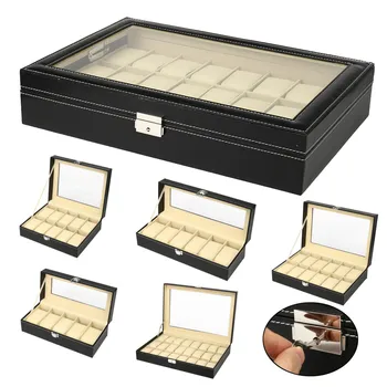 

5/6/10/12 Grids PU Leather Watch Box Case Professional Holder Organizer Watches Jewelry Boxes Case Display Rings Storage