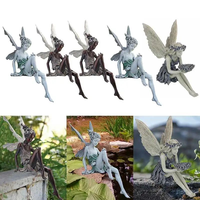 Flower Fairy Sculpture Garden Landscaping Yard Art Ornament Resin Turek Sitting Statue Outdoor Angel Girl Figurines Craft resin ornaments resin crafts dog statue ornament