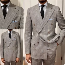 Newest Fashion 2 Pieces Men Suits Costumes Hommes Custom Made Formal Double Breasted Tuexdos Party Prom Blazer+Pant Suit Sets
