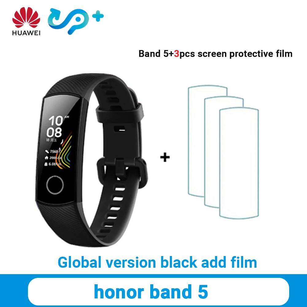 Huawei Honor band 5, смарт-браслет, глобальная версия, кровяный кислород, Смарт-часы AMOLED, huawei, умный Браслет, сердцебиение, ftness, трекер сна - Цвет: GB Black add film