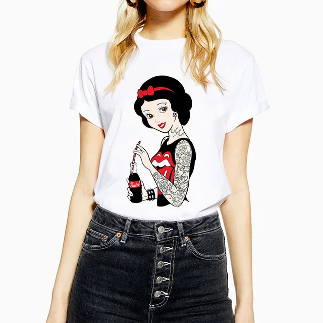 

FIXSYS New Funny T Shirt Women Fashion Cartoon Print White T-shirt Harajuku TShirt Short Sleeves Tee Shirt Femme Summer Tops