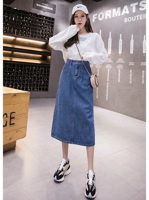 Casual Streetwear Denim Long Skirts For Women Autumn Winter Slim A  