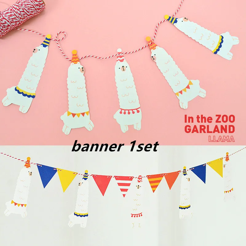 1set banner LISM Llama вечерние Llama Альпака бумажные тарелки салфетки для стаканчиков одноразовая соломка поставки животных с днем рождения украшения для детей - Цвет: 1set banner