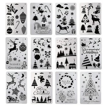 

Kids 12 Sheets Reusable DIY Christmas Hollow Painting Stencils Drawing Templates Greeting Cards Scrapbook Graffiti Tool Toy