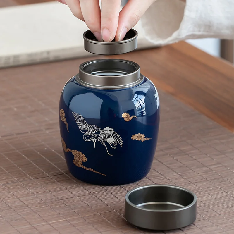 Chinese-style Ceramic Tea Cans for Storage of Tea Sealed Cans for Household Kitchens Creative Portable Alloy Lid Storage tea tin box,tea canister,airtight container