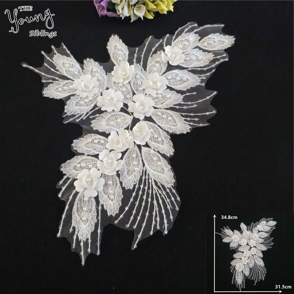 Новая брендовая белая вышивка ABS жемчужный кружевной воротник с блестками