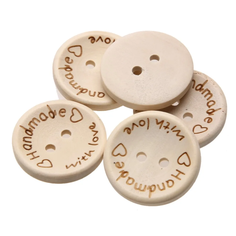 100Pcs 2 Holes Wooden Buttons Handmade Love  Scrapbooking Sewing Accessories DIY 