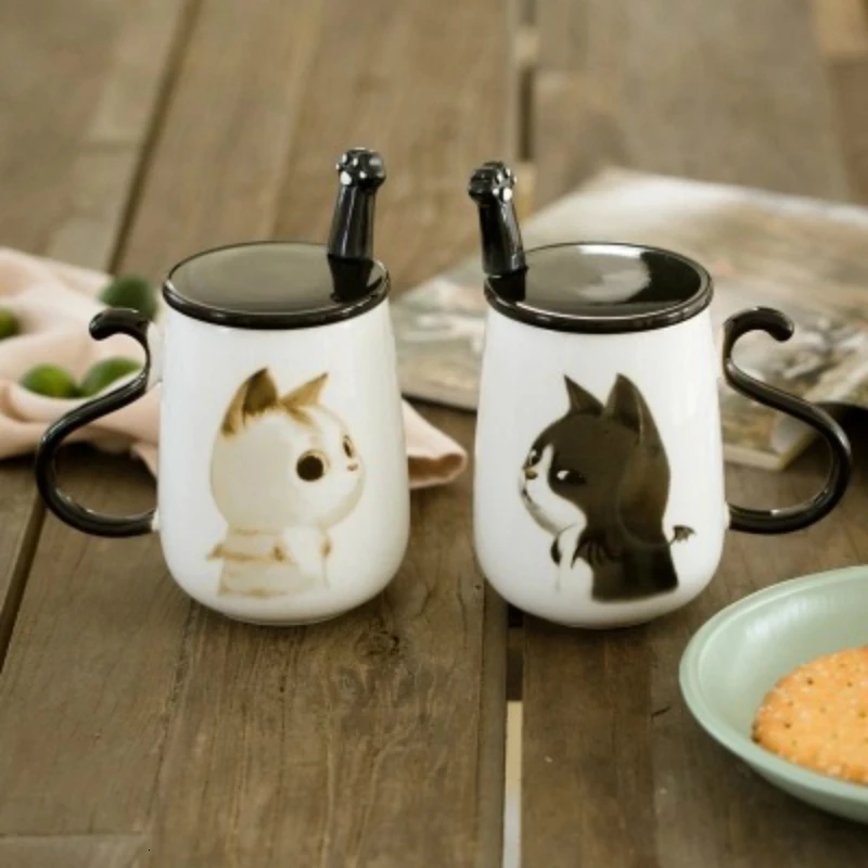 

Originality Ceramics Lovely Cartoon Cat Pattern Coffee Mugs Lovers Student Personality Milk Tea Cups Big Capacity Office School