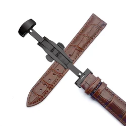 Elegant Genuine Leather Watch Strap - Universal Replacement Band - 21mm (Brown Black)
