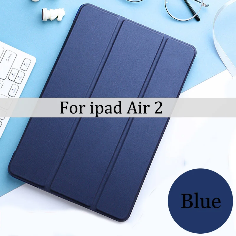 Чехол для планшета С Откидывающейся Крышкой для Apple ipad Air 2 9," Pro Чехол Smart Sleep wake funda Trifold Stand capa solid для ipad 5 ipad 6 - Цвет: blue for Air 2