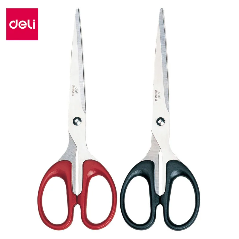 Deli-Tijeras grandes de acero inoxidable para adultos, cortador para papel de oficina, arte, costura, 18cm, plástico, 180mm, Del hogar