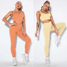 Conjuntos de ginásio sem costura ternos dos esportes da aptidão das mulheres roupas de cintura alta leggings + push up bra 2 peice yoga conjunto corrida esportiva