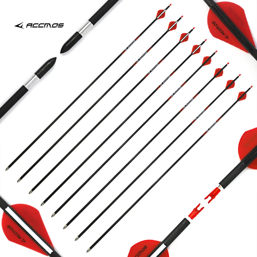 

12 шт., 31 дюйм, Longbow, карбоновые стрелы Spine 300 350 400 500 600 700, стрельба из лука, охотничьи стрелы, ID мм для стрельбы из блочного лука