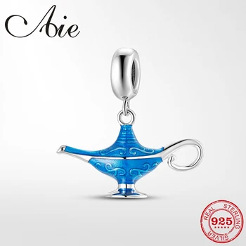 

NEW 925 Sterling Silver Enamel Aladdin's lamp Blue Charm Pendant fine Jewelry making fit Original Charms DIY silver Bracelets