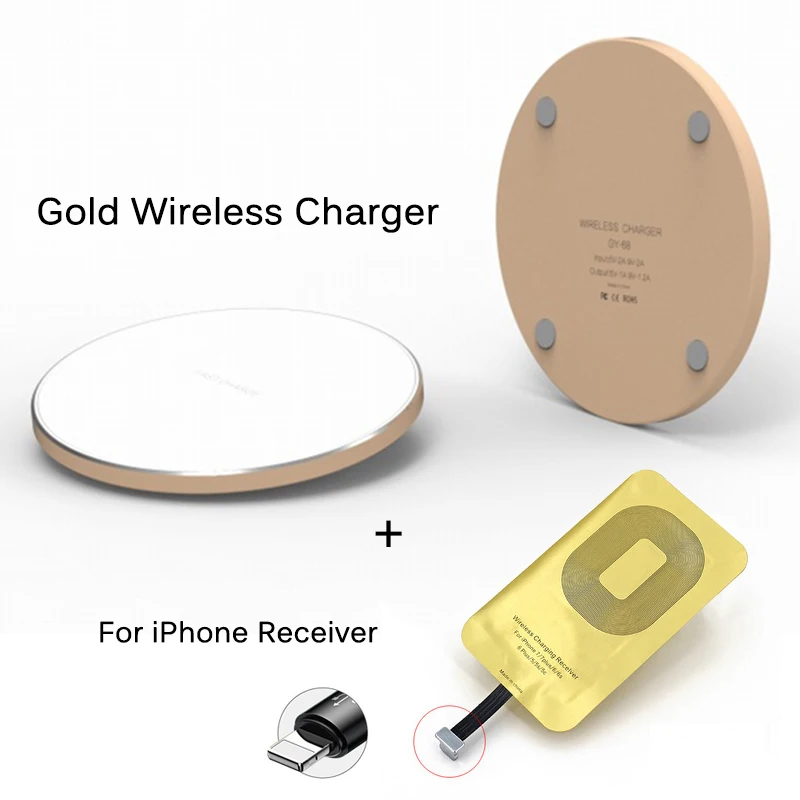 Gold For iPhone 10 Вт Быстрое беспроводное зарядное устройство для iPhone XR XS Max X11 Pro Qi беспроводной зарядный приемник для iPhone 6 7 Plus samsung huawei type C - Цвет: Gold For iPhone