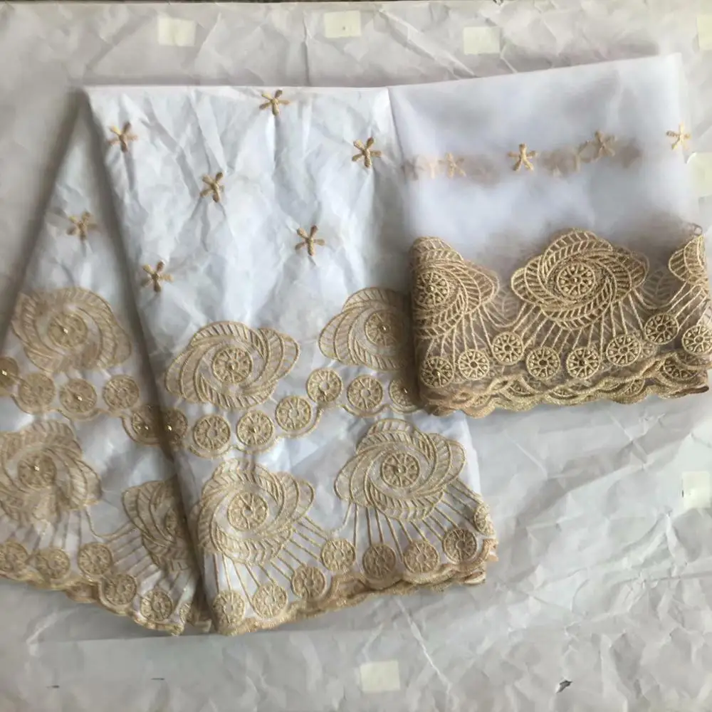 Вышитые Базен riche getzner с тюлем кружевная ткань Африканский Базен ткань для женщин платье KY B-5 03