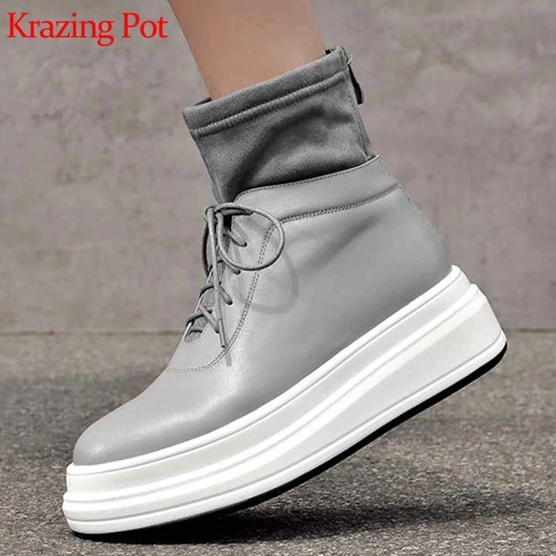 

krazing pot new hot saling natural cow leather round toe med heel gladiator dating platform gorgeous stretch mid-calf boots l2f2