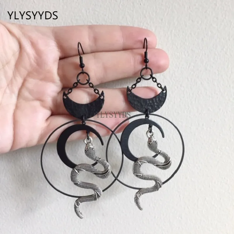 Harvest Ritual Moon Snake Earrings Jewelry Wicca Big Snake Pendant Women Gift Goth Statement Hallowee Grunge pendant earrings animal earrings