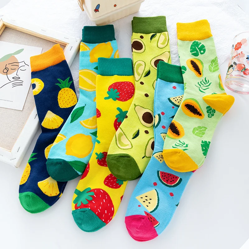 

Funny Socks Women Strawberry Pineapple Lemon Avocado Watermelon Harajuku Fruit Print 2021 Fashion Colorful Korean Style Socks