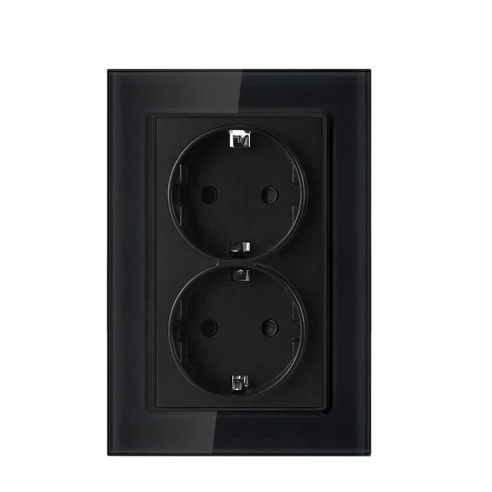 Description Picture 3 of itemWall Double Socets Upright Crystal Glass Panel EU Germany AC Power Points Plug Outlets 110-250V Netherlands Europe Home Office