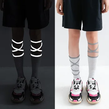 

Reflective Bandage Ankle-High Socks Women Hip Hop Streetwear Funny Socks Fluorescent Straps Socks Cross Personality Socks