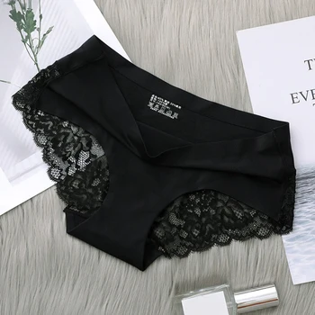 

Sexy Panties Women Ultra-thin Underwear Briefs Ice Silk Seamless Thong Breathable Underpants Comfort Lingerie Brief Lace Solid