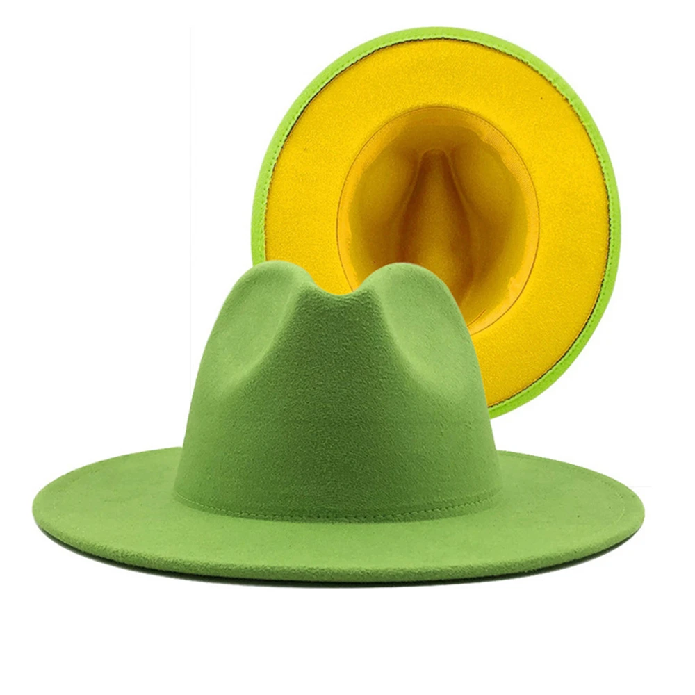 lime green with yellow fedoras  fashion hat  felt hat for women color mixed jazz hat fedora hat white with pink color fedoras mens straw fedora Fedoras