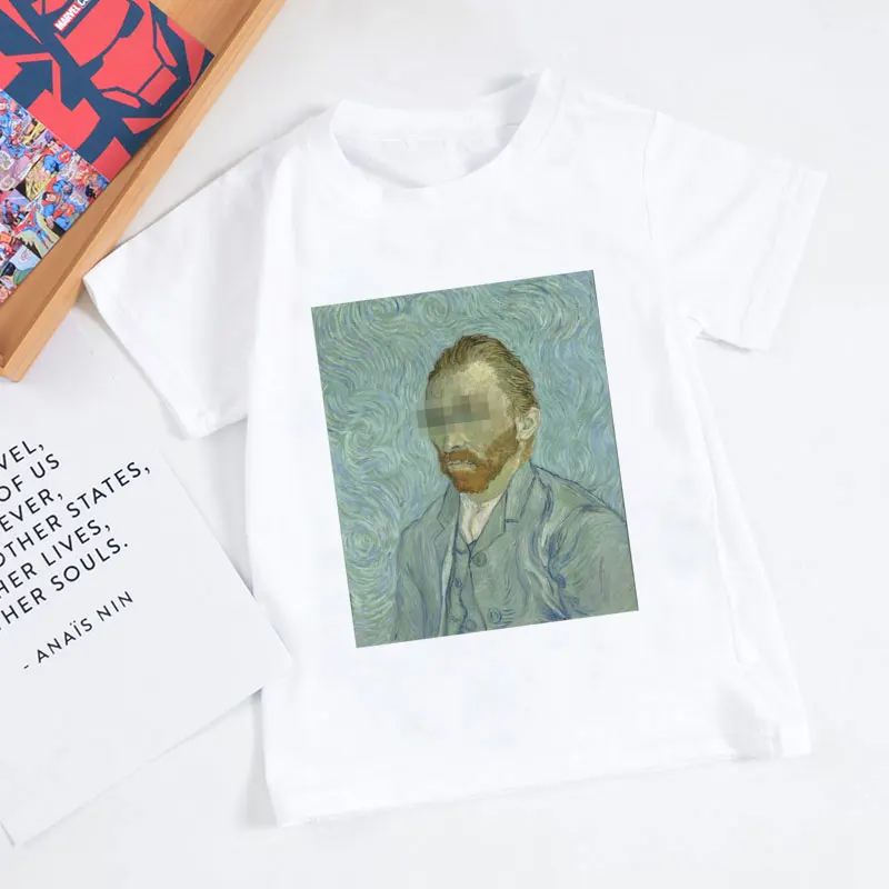 Fauvism/футболки для мальчиков в стиле ретро с масляной росписью весёлая футболка для девочек с изображением Ван Гога Модная белая футболка в стиле Харадзюку с изображением подсолнуха, Enfant