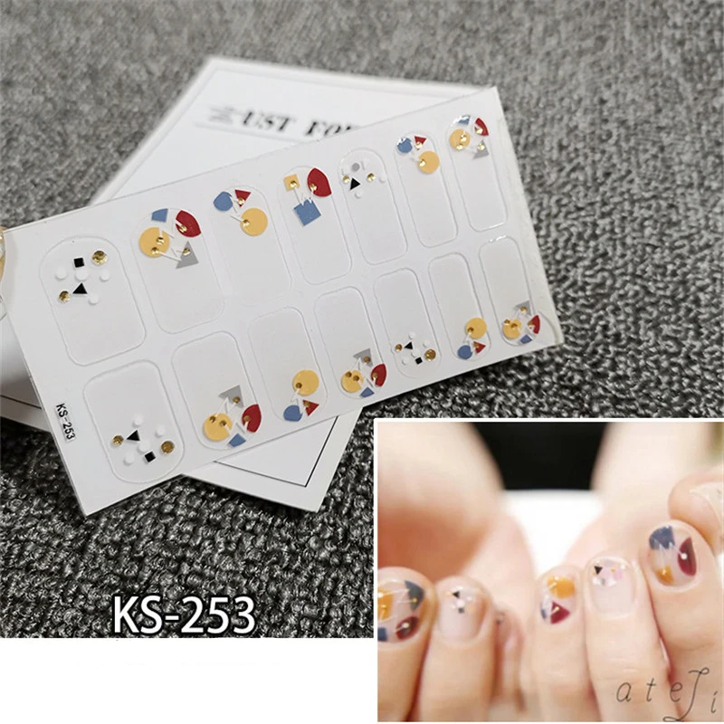 KS253 1 лист улыбка полный стикер для ногтей лак для ногтей Обертывания полоски Блеск порошок клей стикер s DIY ложный Дизайн ногтя маникюрные - Color: KS253