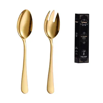 

Velaze 4-Piece Gold Dinner Salad Spoon Fork Serving Flatware Set Heavy Duty 18/10 Mirror Polished Stainless Steel Cutlery Set