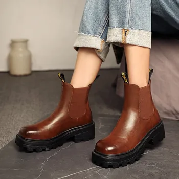 

Fashion winter boots women 2020 new platform ankle boots ladies black booties brown shoes woman Chelsea boots big size 41 42 43