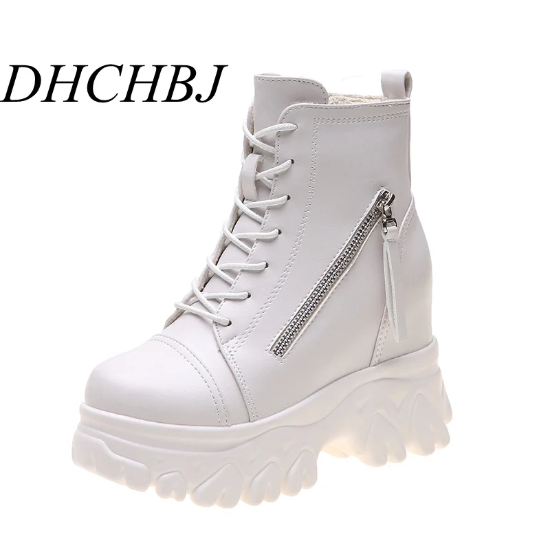 

2020 New Autumn Winter Platform Ankle Boots Women 9.5CM High Heels Leather Boots Plush Warm Snow Boots Sneakers Zapatos De Mujer