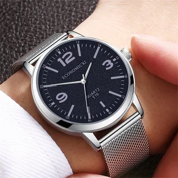 

Mens Watch Simple Stainless Steel Mesh Belt Band Wild Quartz Watch Business Mens Luxury Wristwatch Clock Male Relogio Masculino