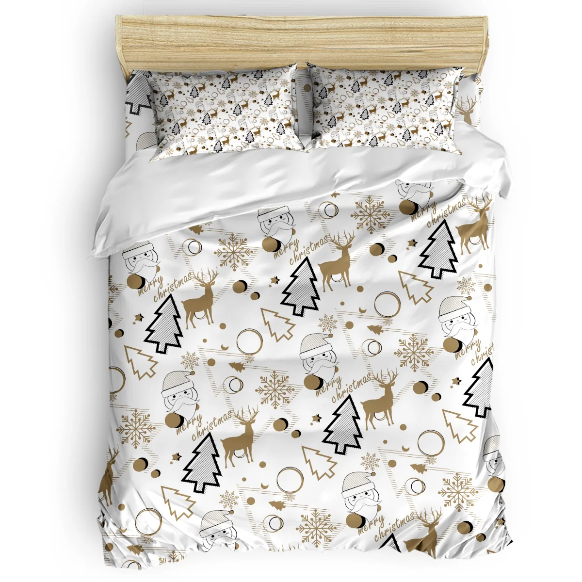 

Santa Claus Reindeer Christmas Tree Duvet Cover Set Vintage Floral Art Design Collection of 3/4pcs Bedding Set Bed Sheet Pillow