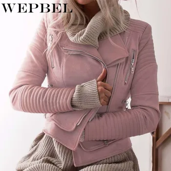 

WEPBEL Women Jacket Coat Fashion Zipper Turn Down Solid Color Neck Winter Autumn Pockets Ladies Female Jackets Coats
