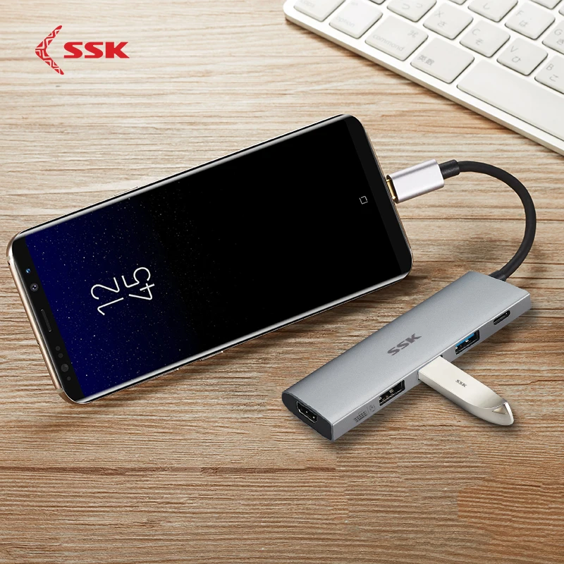 SSK type-C концентратор usb-хаб тип-c к USB 3,0 Клавиатура Мышь Интерфейс PD Зарядка для USB жесткий диск ноутбук планшетный ПК