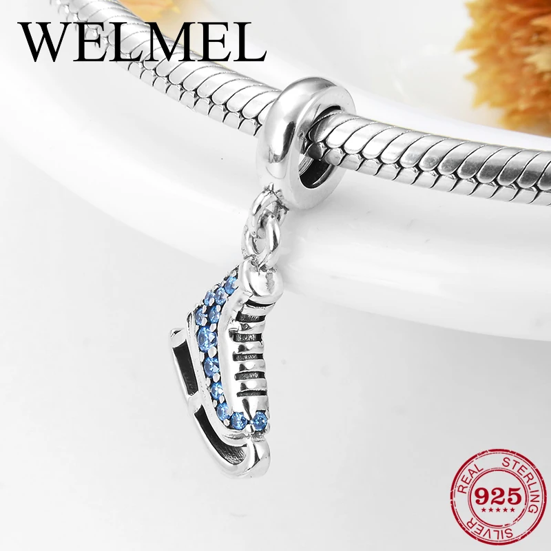 

NEW 925 Sterling Silver fashion Blue CZ Skates beads for Jewelry making Fit Original Pandora Bracelet Bangles