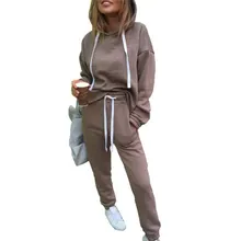 Hot Autumn Tracksuit Set Long Sleeve Thicken Solid Color Hoodie Women Sweatshirts Casual Female 2 Pieces Sport Suit Sets