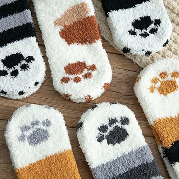 

Winter Warm Cat Paw Socks For Women Girls Spring Autumn Sleeping Socks Home Floor Socks Thick Socks
